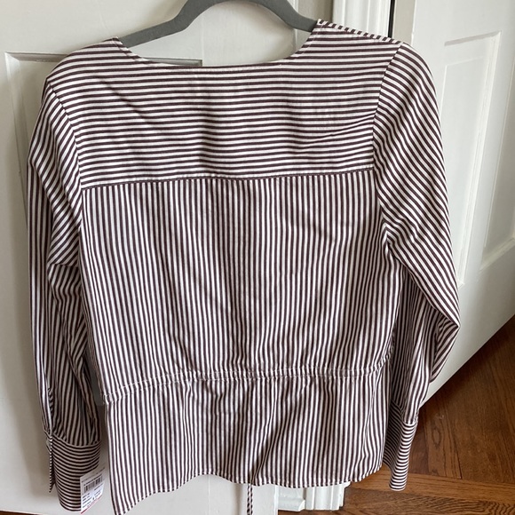 Treasure & Bond Womens S blouse. Brown and cream strip with adjustable waist bow - Picture 5 of 6